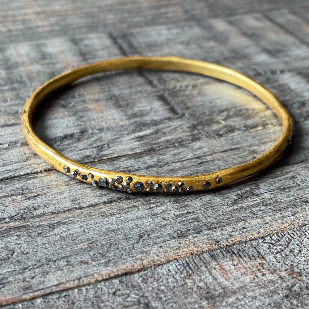 NEW Brushed Gold & Gunmetal Black Crystal Cuff Bracelet - Picture 8 of 12